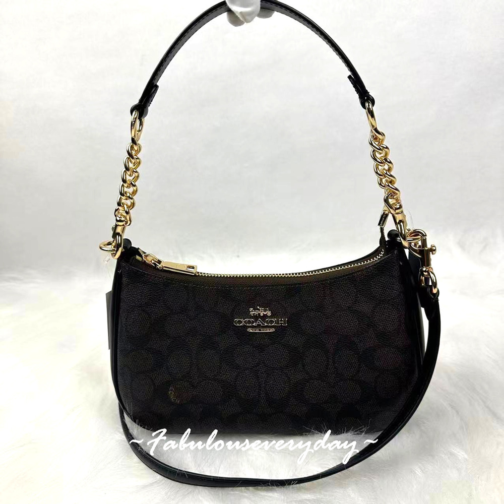 Coach Teri Shoulder/Crossbody Bag Signature Canvas/Gold/Walnut/Black CV933 NWT
